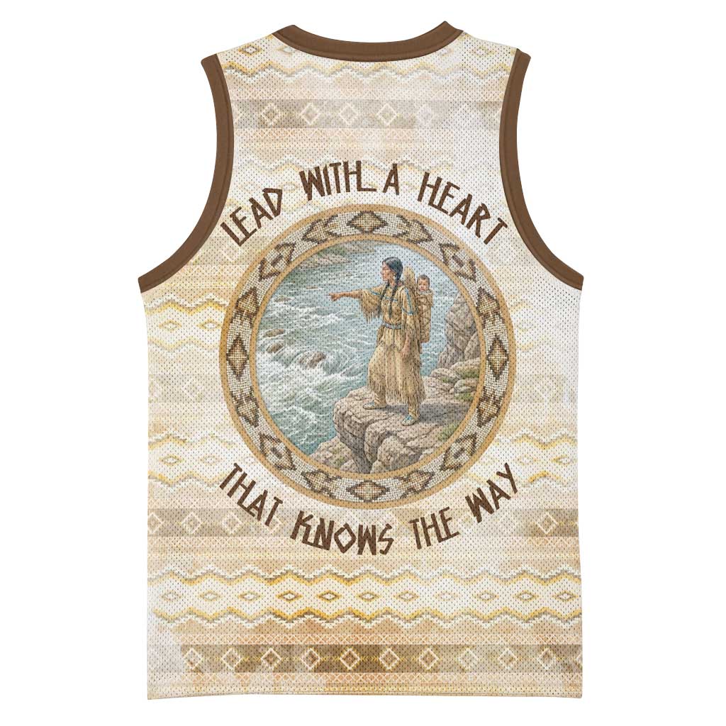 Sacagawea Native American Basketball Jersey River Journey Scene Inspirational Quote Lead with Your Heart - Wonder Print Shop