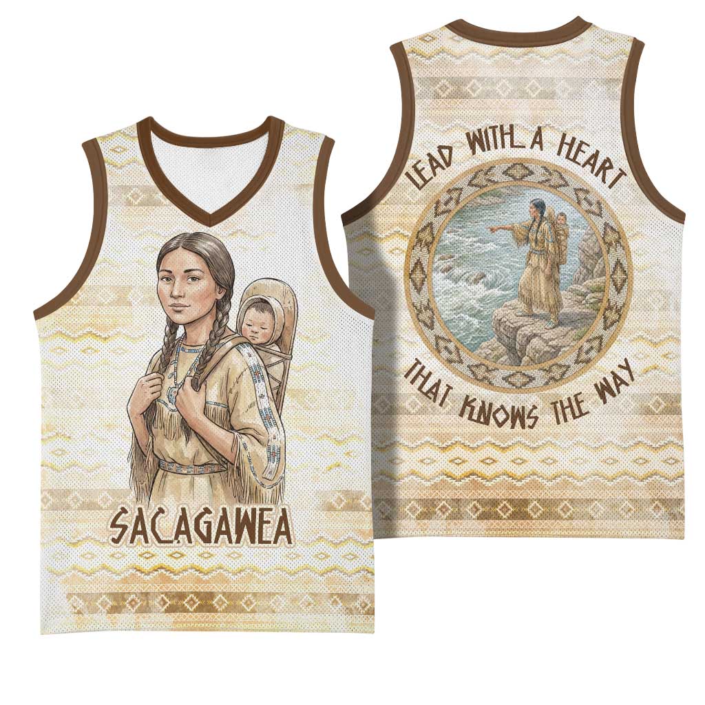 Sacagawea Native American Basketball Jersey River Journey Scene Inspirational Quote Lead with Your Heart - Wonder Print Shop