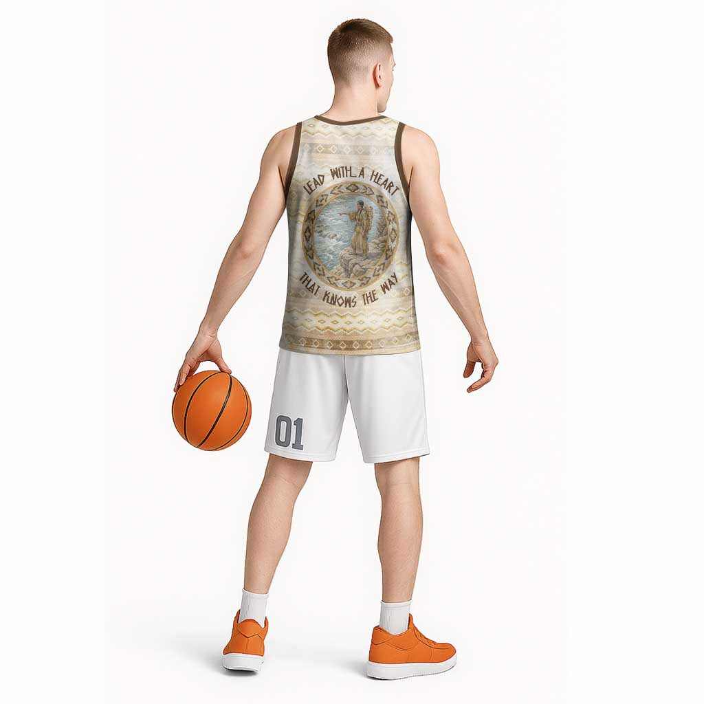 Sacagawea Native American Basketball Jersey River Journey Scene Inspirational Quote Lead with Your Heart - Wonder Print Shop