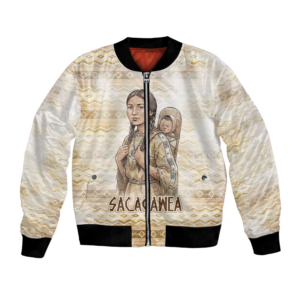 Sacagawea Native American Bomber Jacket River Journey Scene Inspirational Quote Lead with Your Heart - Wonder Print Shop