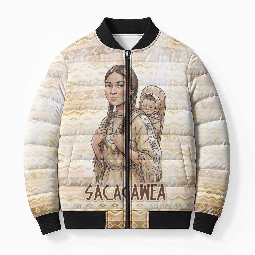 Sacagawea Native American Bomber Puffer Jacket River Journey Scene Inspirational Quote Lead with Your Heart - Wonder Print Shop