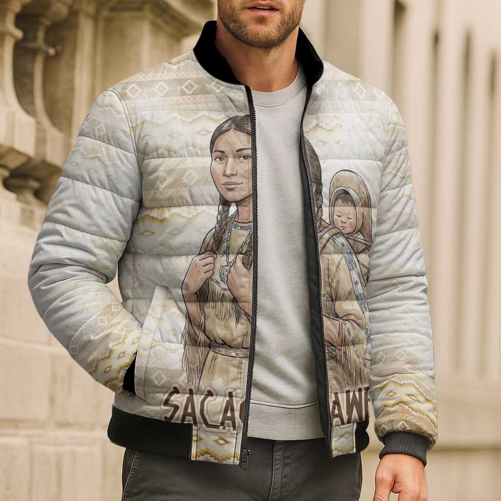 Sacagawea Native American Bomber Puffer Jacket River Journey Scene Inspirational Quote Lead with Your Heart - Wonder Print Shop