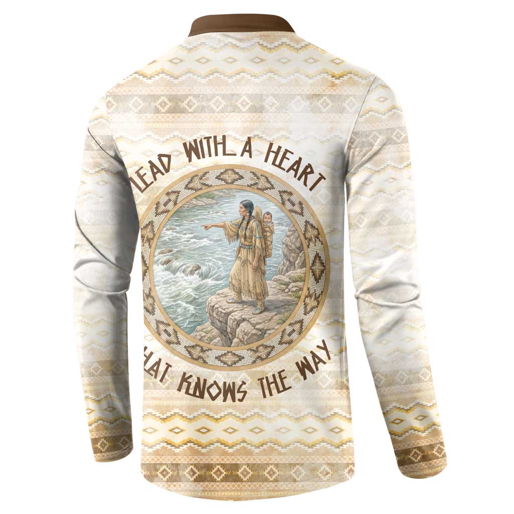 Sacagawea Native American Button Sweatshirt River Journey Scene Inspirational Quote Lead with Your Heart - Wonder Print Shop