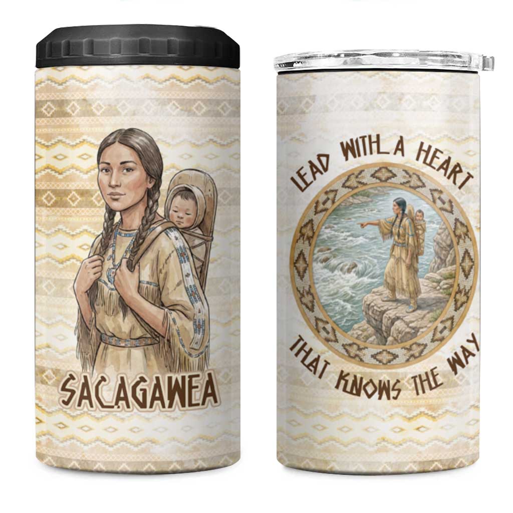 Sacagawea Native American 4 in 1 Can Cooler Tumbler River Journey Scene Inspirational Quote Lead with Your Heart - Wonder Print Shop