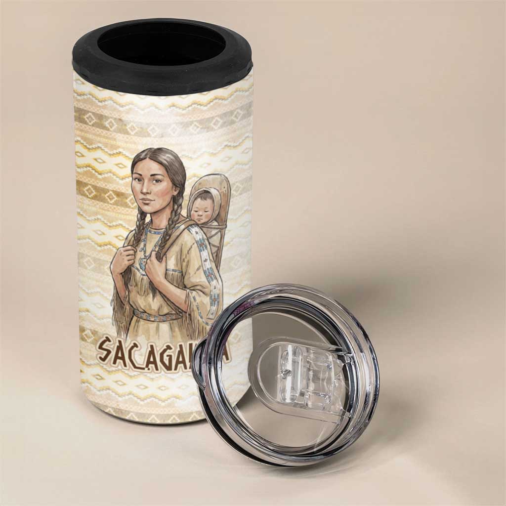 Sacagawea Native American 4 in 1 Can Cooler Tumbler River Journey Scene Inspirational Quote Lead with Your Heart - Wonder Print Shop