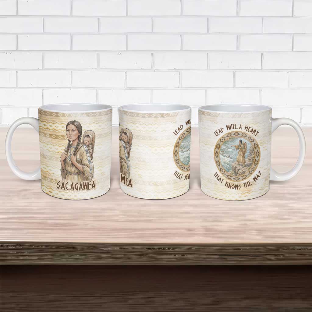Sacagawea Native American Ceramic Mug River Journey Scene Inspirational Quote Lead with Your Heart - Wonder Print Shop