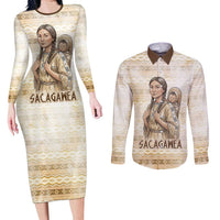 Sacagawea Native American Couples Matching Long Sleeve Bodycon Dress and Long Sleeve Button Shirt River Journey Scene Inspirational Quote Lead with Your Heart - Wonder Print Shop