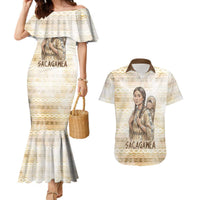 Sacagawea Native American Couples Matching Mermaid Dress and Hawaiian Shirt River Journey Scene Inspirational Quote Lead with Your Heart - Wonder Print Shop