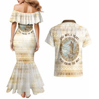 Sacagawea Native American Couples Matching Mermaid Dress and Hawaiian Shirt River Journey Scene Inspirational Quote Lead with Your Heart - Wonder Print Shop