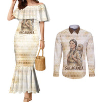 Sacagawea Native American Couples Matching Mermaid Dress and Long Sleeve Button Shirt River Journey Scene Inspirational Quote Lead with Your Heart - Wonder Print Shop
