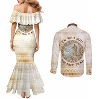Sacagawea Native American Couples Matching Mermaid Dress and Long Sleeve Button Shirt River Journey Scene Inspirational Quote Lead with Your Heart - Wonder Print Shop