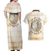 Sacagawea Native American Couples Matching Off Shoulder Maxi Dress and Hawaiian Shirt River Journey Scene Inspirational Quote Lead with Your Heart - Wonder Print Shop