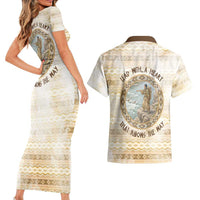 Sacagawea Native American Couples Matching Short Sleeve Bodycon Dress and Hawaiian Shirt River Journey Scene Inspirational Quote Lead with Your Heart - Wonder Print Shop