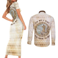 Sacagawea Native American Couples Matching Short Sleeve Bodycon Dress and Long Sleeve Button Shirt River Journey Scene Inspirational Quote Lead with Your Heart - Wonder Print Shop
