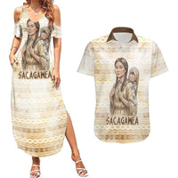 Sacagawea Native American Couples Matching Summer Maxi Dress and Hawaiian Shirt River Journey Scene Inspirational Quote Lead with Your Heart - Wonder Print Shop