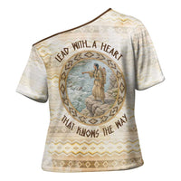 Sacagawea Native American Cross Shoulder Shirt River Journey Scene Inspirational Quote Lead with Your Heart - Wonder Print Shop