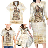 Sacagawea Native American Family Matching Long Sleeve Bodycon Dress and Hawaiian Shirt River Journey Scene Inspirational Quote Lead with Your Heart - Wonder Print Shop