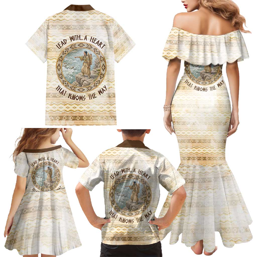 Sacagawea Native American Family Matching Mermaid Dress and Hawaiian Shirt River Journey Scene Inspirational Quote Lead with Your Heart - Wonder Print Shop