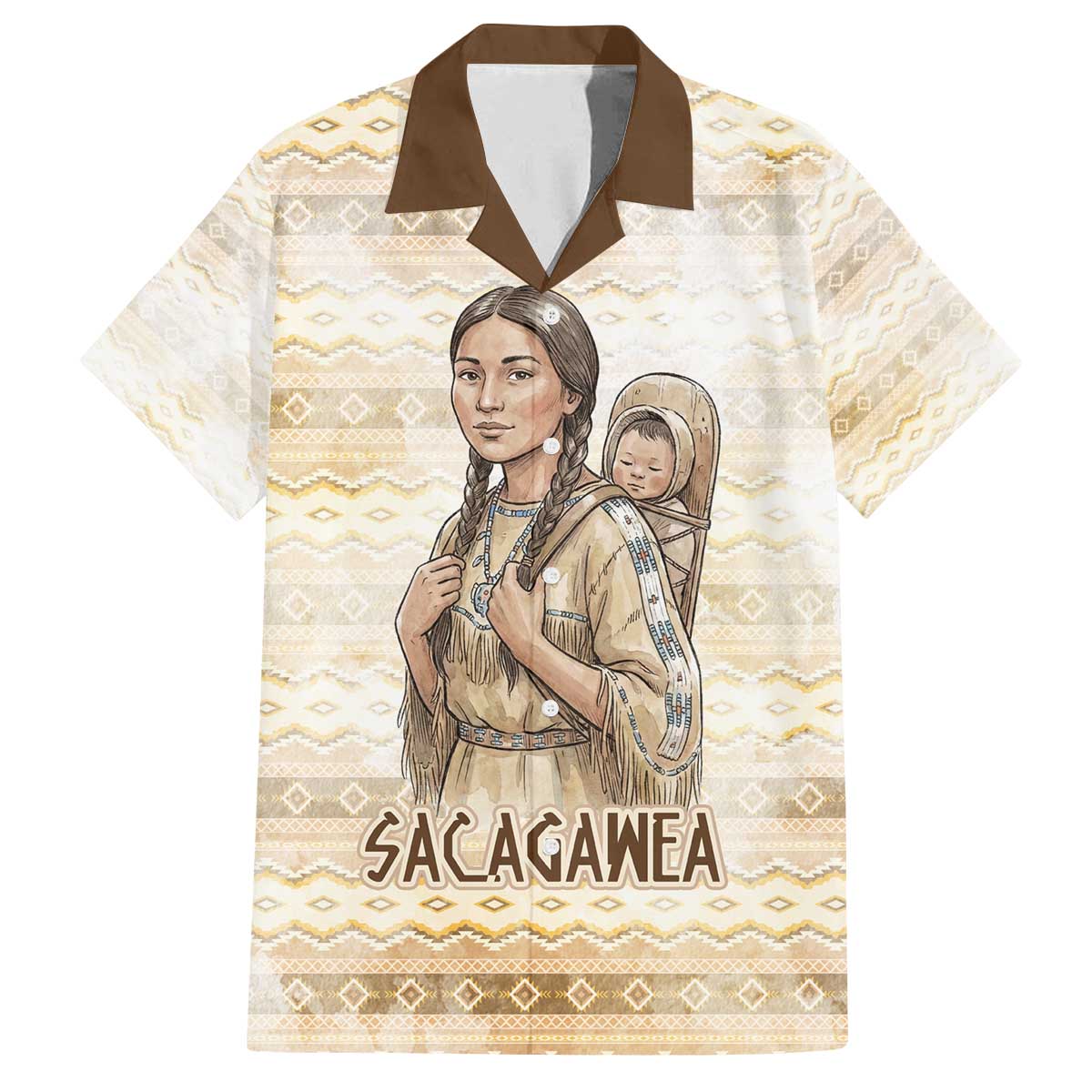 Sacagawea Native American Family Matching Off The Shoulder Long Sleeve Dress and Hawaiian Shirt River Journey Scene Inspirational Quote Lead with Your Heart - Wonder Print Shop