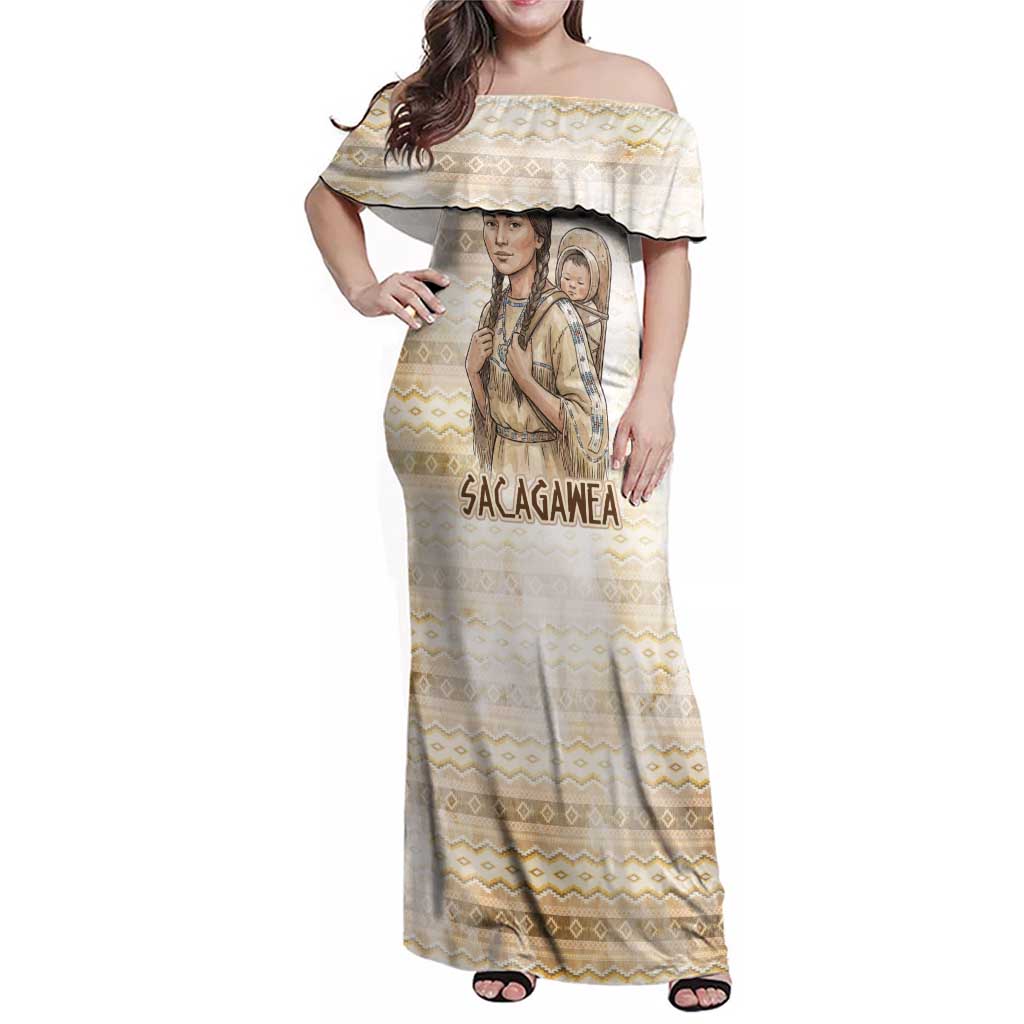 Sacagawea Native American Family Matching Off Shoulder Maxi Dress and Hawaiian Shirt River Journey Scene Inspirational Quote Lead with Your Heart - Wonder Print Shop
