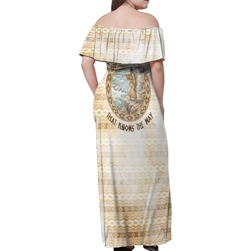 Sacagawea Native American Family Matching Off Shoulder Maxi Dress and Hawaiian Shirt River Journey Scene Inspirational Quote Lead with Your Heart - Wonder Print Shop