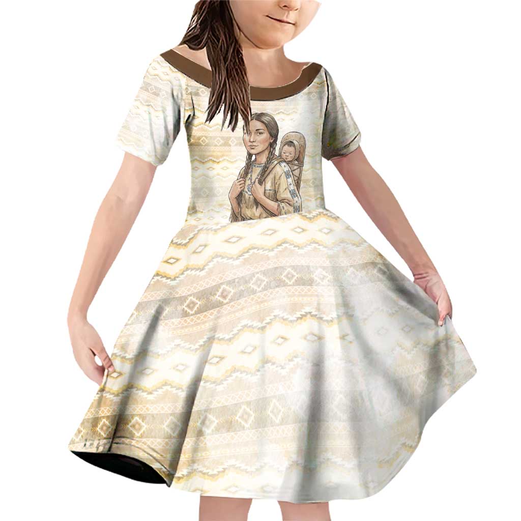 Sacagawea Native American Family Matching Off Shoulder Short Dress and Hawaiian Shirt River Journey Scene Inspirational Quote Lead with Your Heart - Wonder Print Shop
