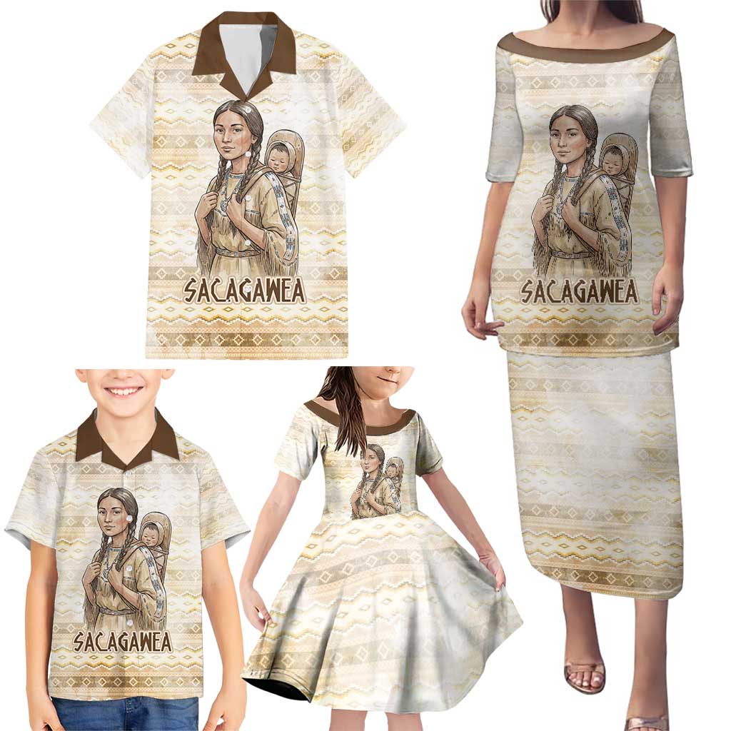 Sacagawea Native American Family Matching Puletasi and Hawaiian Shirt River Journey Scene Inspirational Quote Lead with Your Heart - Wonder Print Shop
