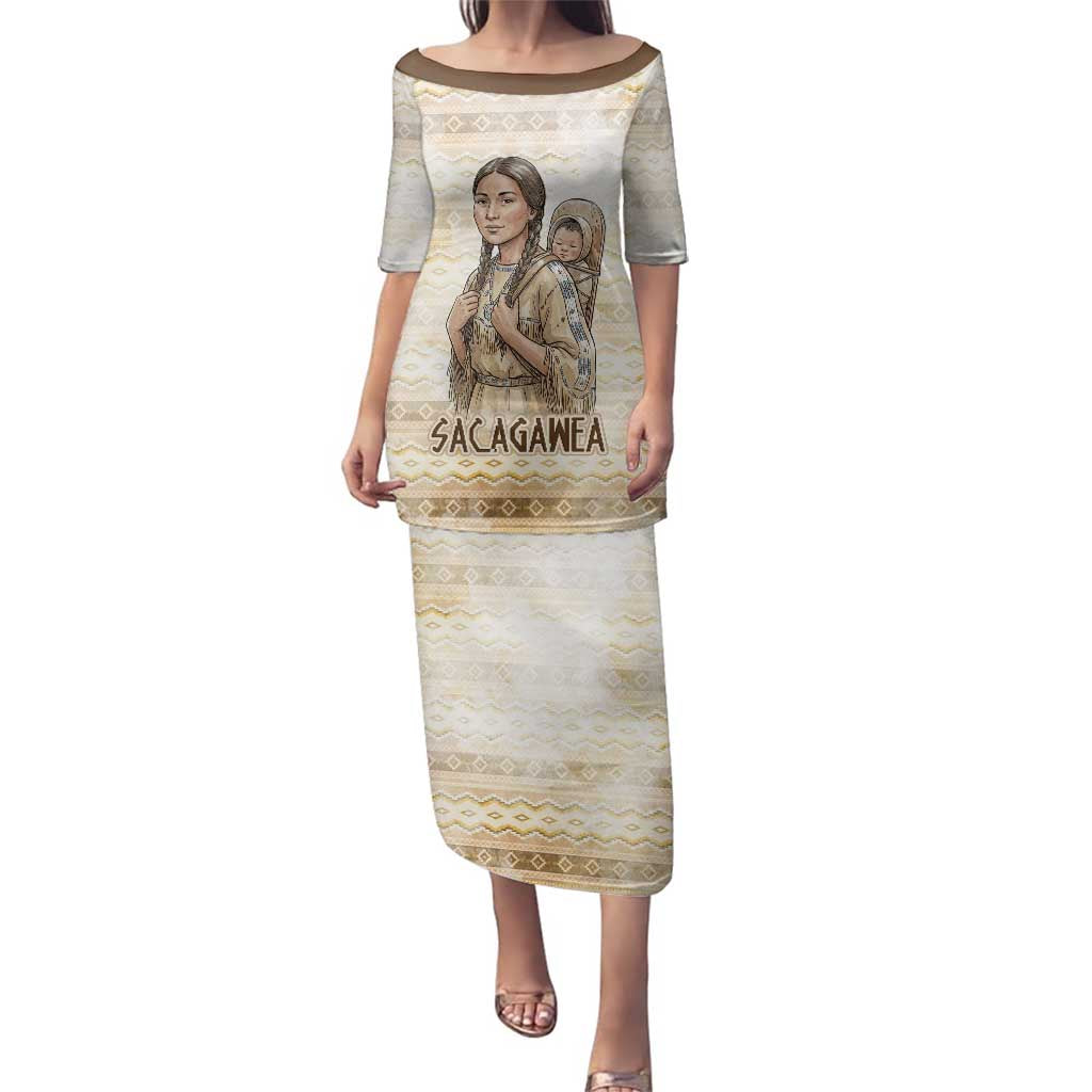 Sacagawea Native American Family Matching Puletasi and Hawaiian Shirt River Journey Scene Inspirational Quote Lead with Your Heart - Wonder Print Shop