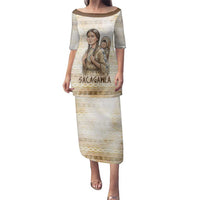 Sacagawea Native American Family Matching Puletasi and Hawaiian Shirt River Journey Scene Inspirational Quote Lead with Your Heart - Wonder Print Shop