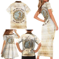 Sacagawea Native American Family Matching Short Sleeve Bodycon Dress and Hawaiian Shirt River Journey Scene Inspirational Quote Lead with Your Heart - Wonder Print Shop