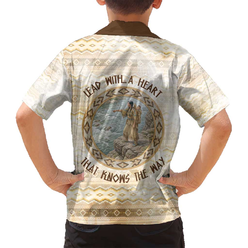 Sacagawea Native American Family Matching Summer Maxi Dress and Hawaiian Shirt River Journey Scene Inspirational Quote Lead with Your Heart - Wonder Print Shop