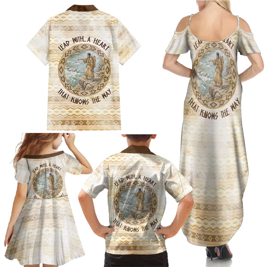 Sacagawea Native American Family Matching Summer Maxi Dress and Hawaiian Shirt River Journey Scene Inspirational Quote Lead with Your Heart - Wonder Print Shop