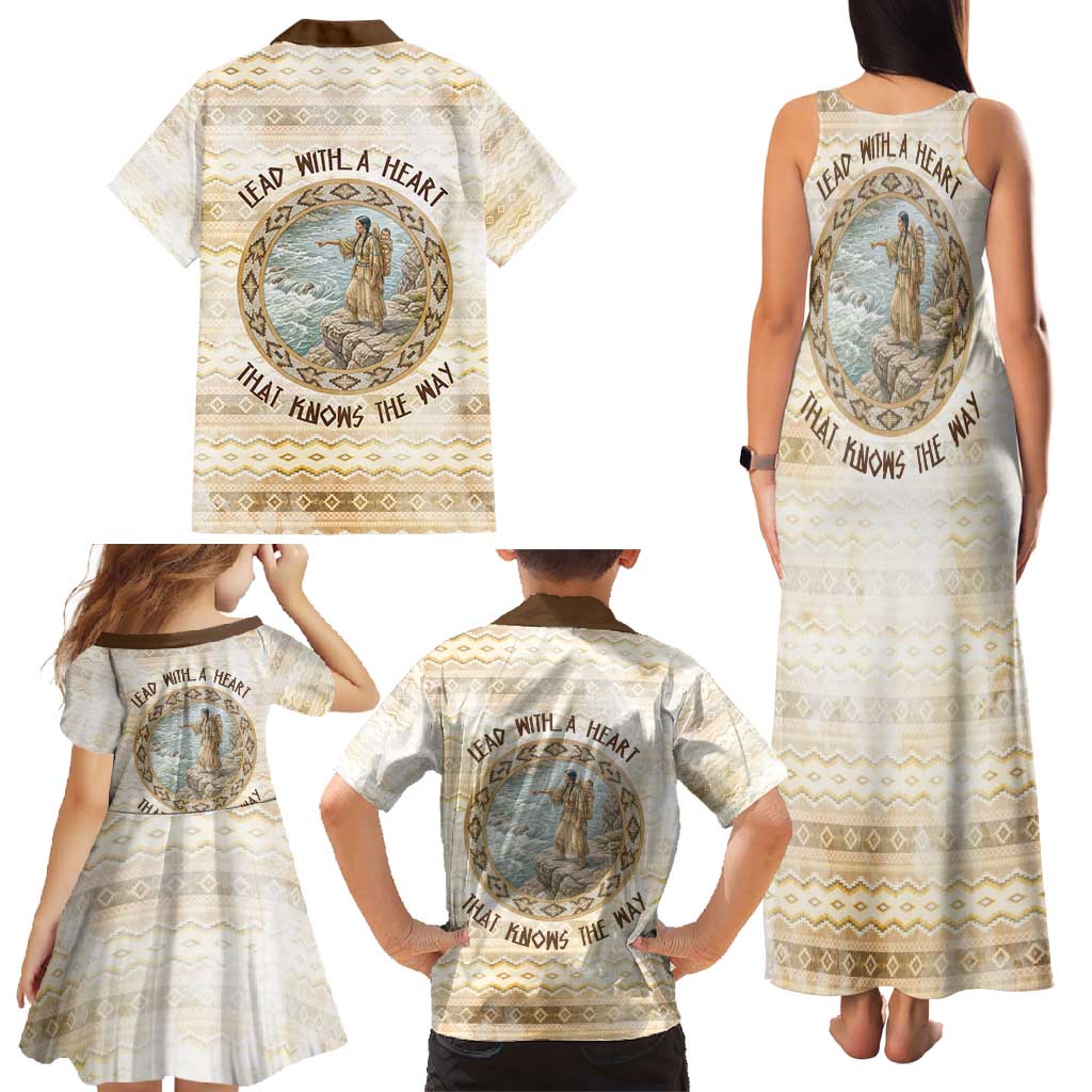 Sacagawea Native American Family Matching Tank Maxi Dress and Hawaiian Shirt River Journey Scene Inspirational Quote Lead with Your Heart - Wonder Print Shop