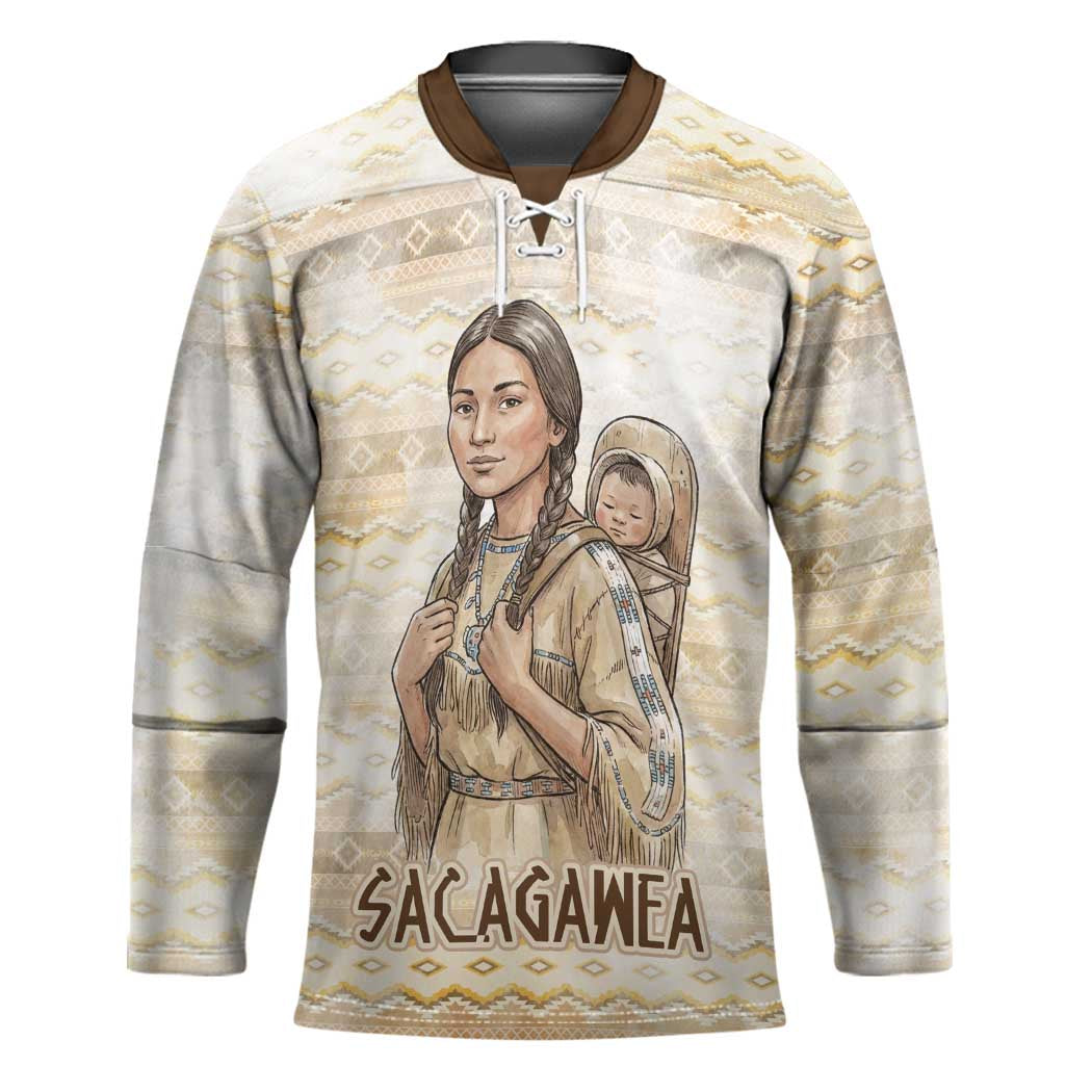 Sacagawea Native American Hockey Jersey River Journey Scene Inspirational Quote Lead with Your Heart - Wonder Print Shop