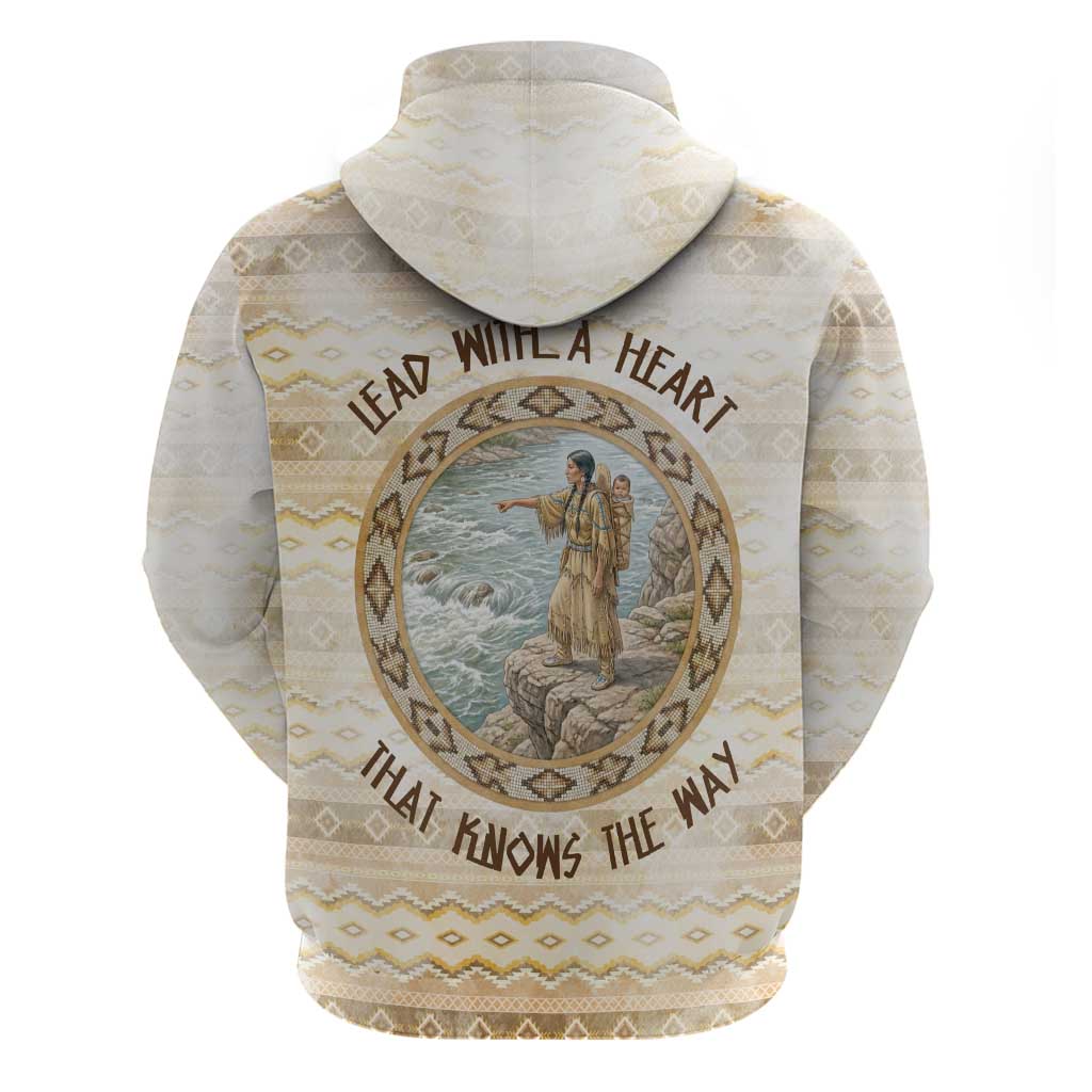 Sacagawea Native American Hoodie River Journey Scene Inspirational Quote Lead with Your Heart - Wonder Print Shop