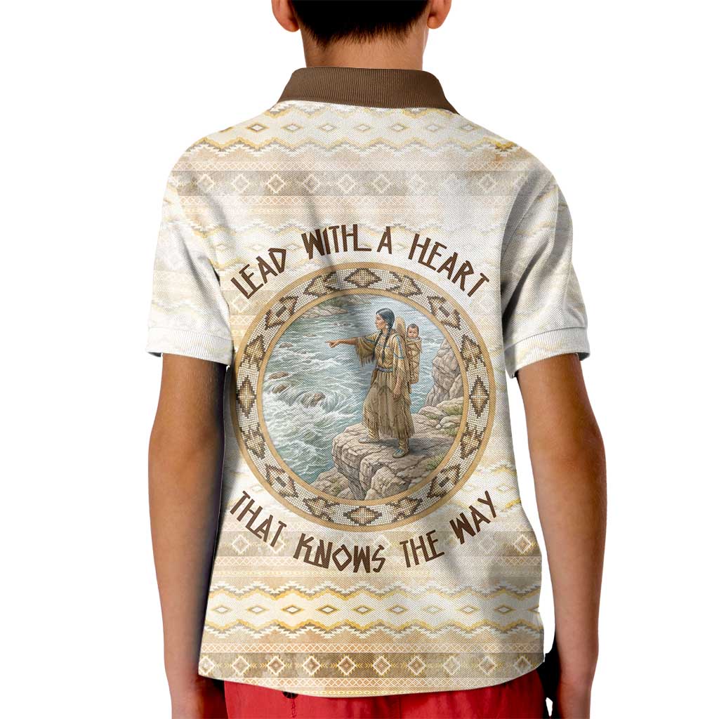 Sacagawea Native American Kid Polo Shirt River Journey Scene Inspirational Quote Lead with Your Heart - Wonder Print Shop
