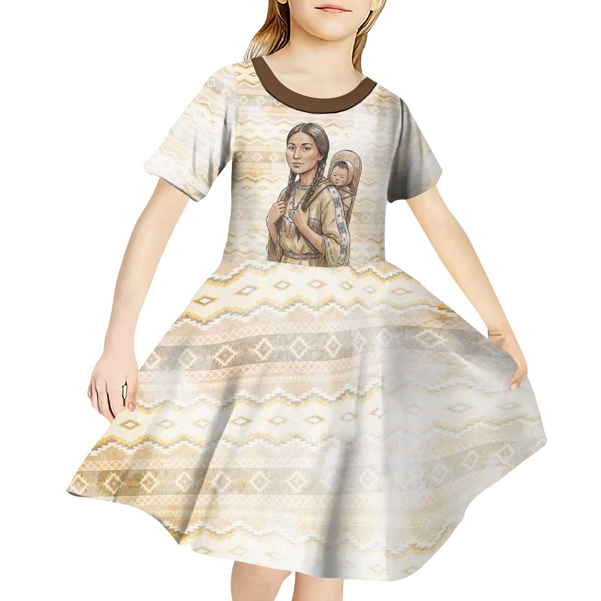 Sacagawea Native American Kid Short Sleeve Dress River Journey Scene Inspirational Quote Lead with Your Heart - Wonder Print Shop