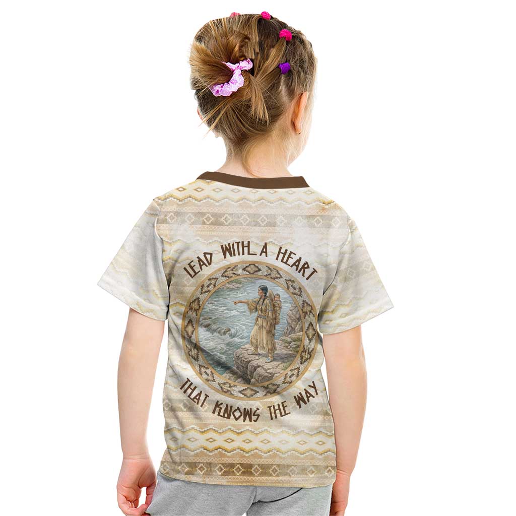 Sacagawea Native American Kid T Shirt River Journey Scene Inspirational Quote Lead with Your Heart - Wonder Print Shop