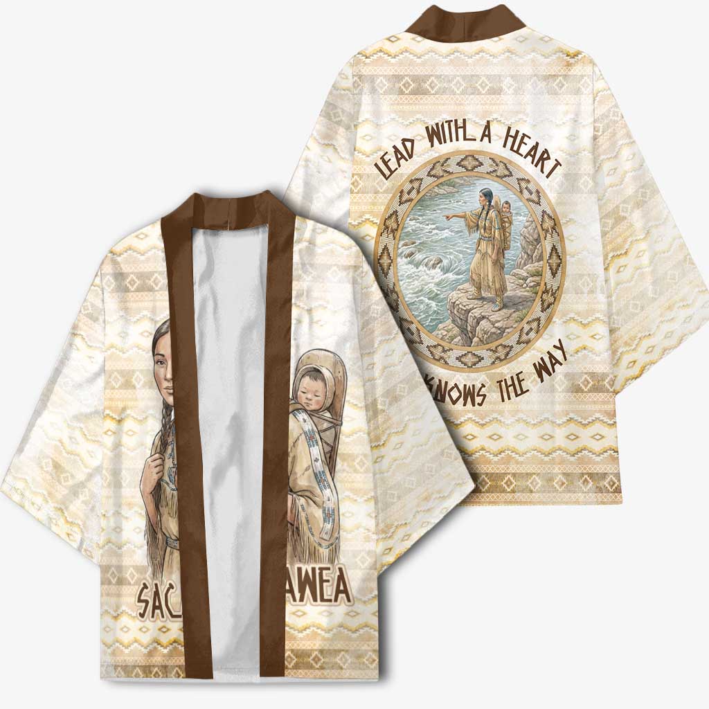 Sacagawea Native American Kimono River Journey Scene Inspirational Quote Lead with Your Heart - Wonder Print Shop