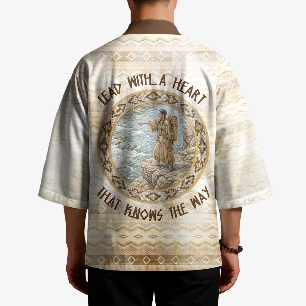Sacagawea Native American Kimono River Journey Scene Inspirational Quote Lead with Your Heart - Wonder Print Shop