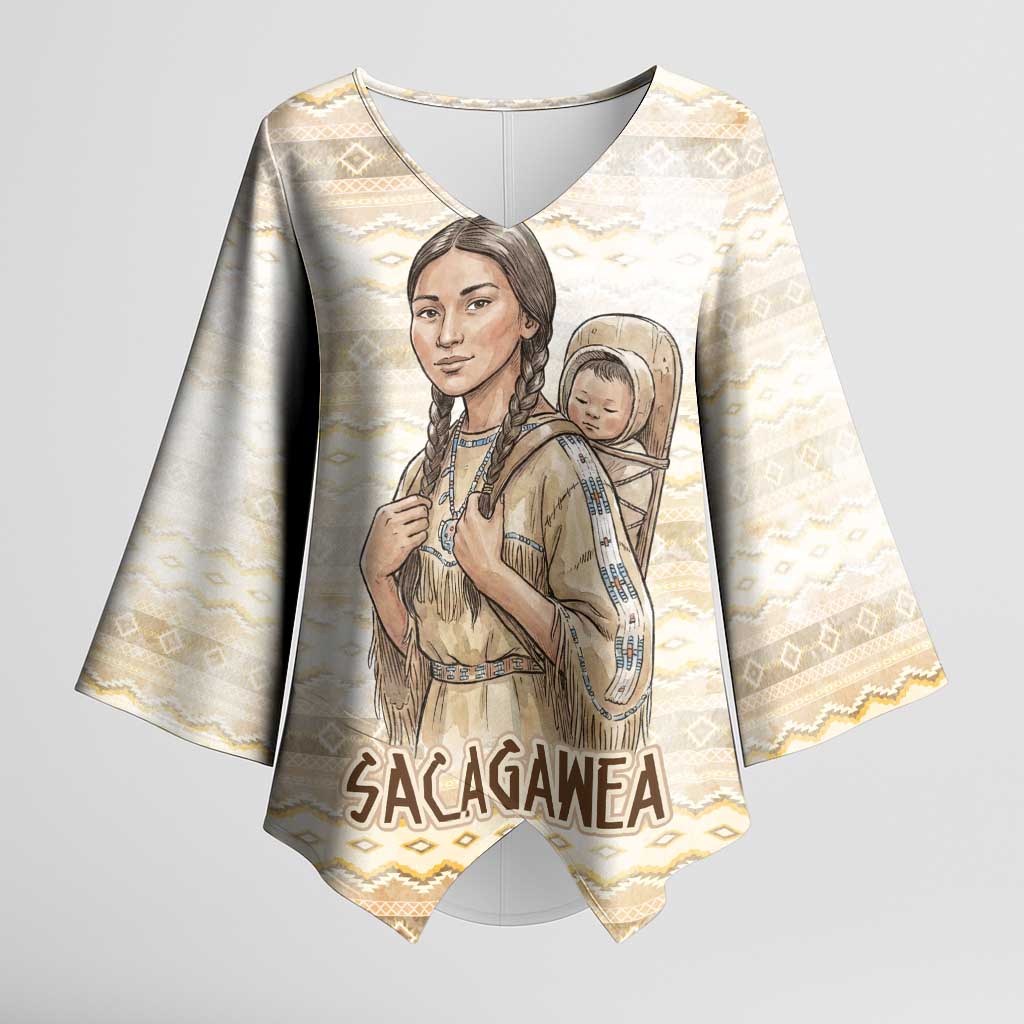 Sacagawea Native American Kimono Sleeve Blouse River Journey Scene Inspirational Quote Lead with Your Heart - Wonder Print Shop