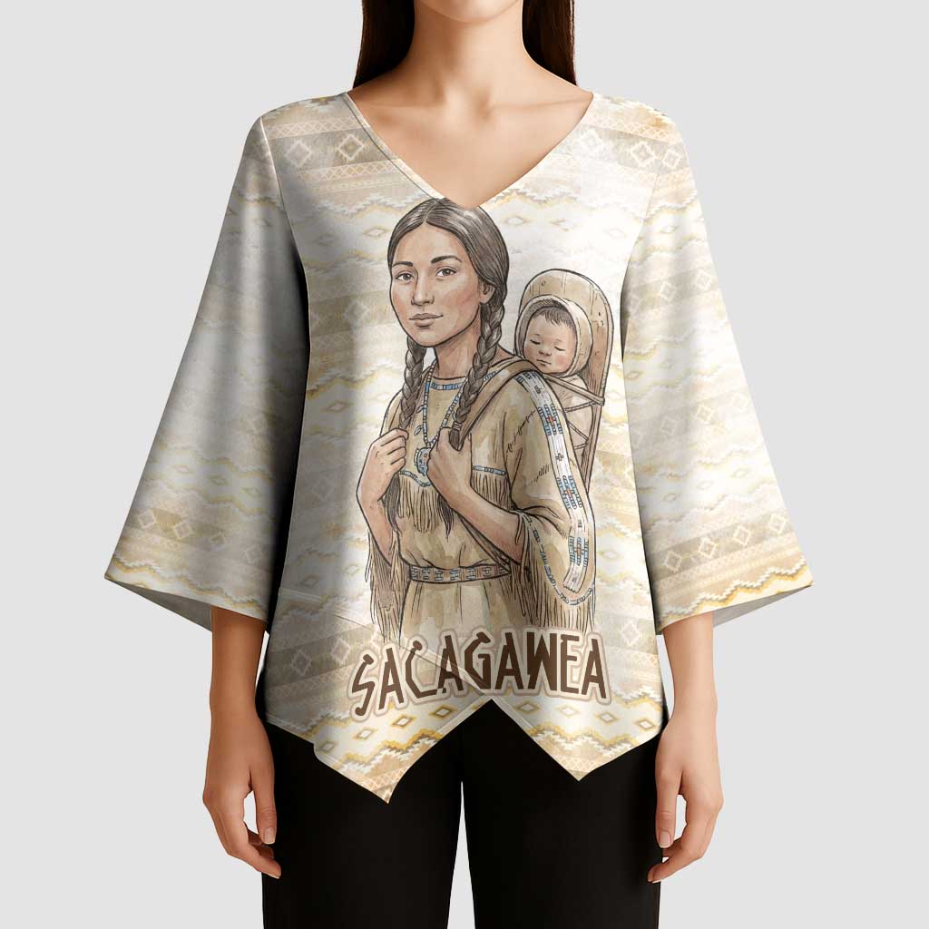 Sacagawea Native American Kimono Sleeve Blouse River Journey Scene Inspirational Quote Lead with Your Heart - Wonder Print Shop