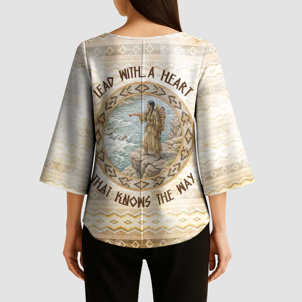 Sacagawea Native American Kimono Sleeve Blouse River Journey Scene Inspirational Quote Lead with Your Heart - Wonder Print Shop