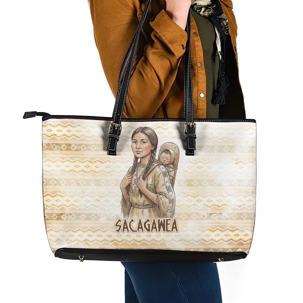 Sacagawea Native American Leather Tote Bag River Journey Scene Inspirational Quote Lead with Your Heart - Wonder Print Shop