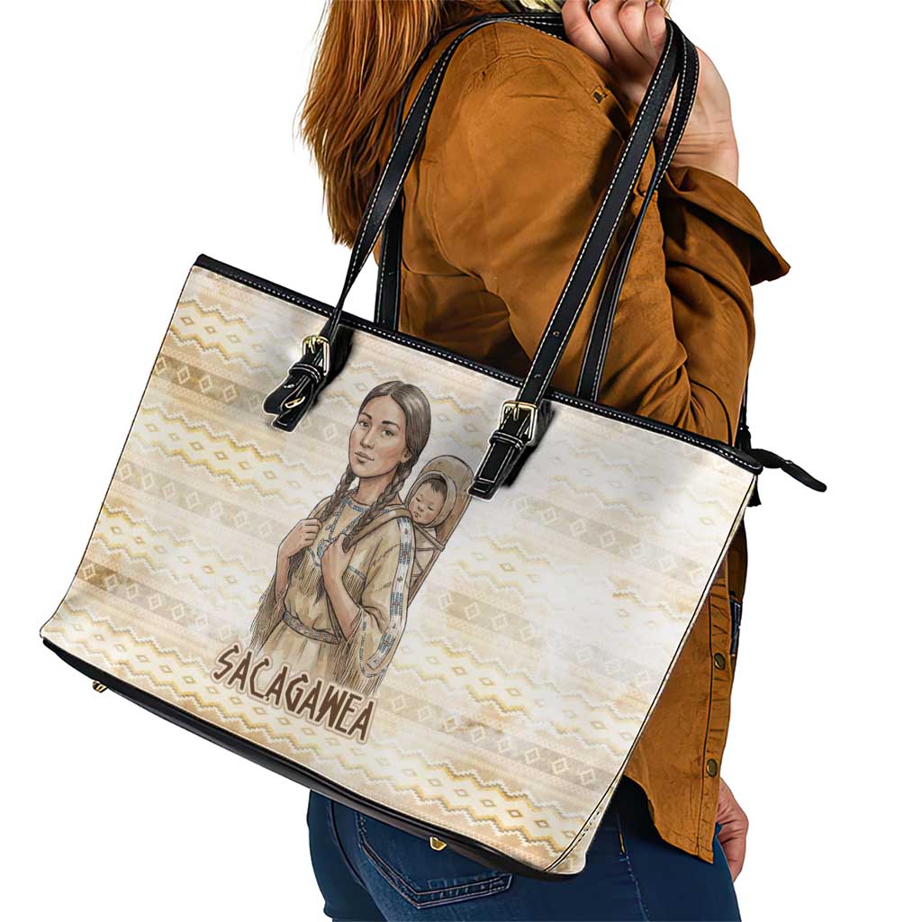 Sacagawea Native American Leather Tote Bag River Journey Scene Inspirational Quote Lead with Your Heart - Wonder Print Shop