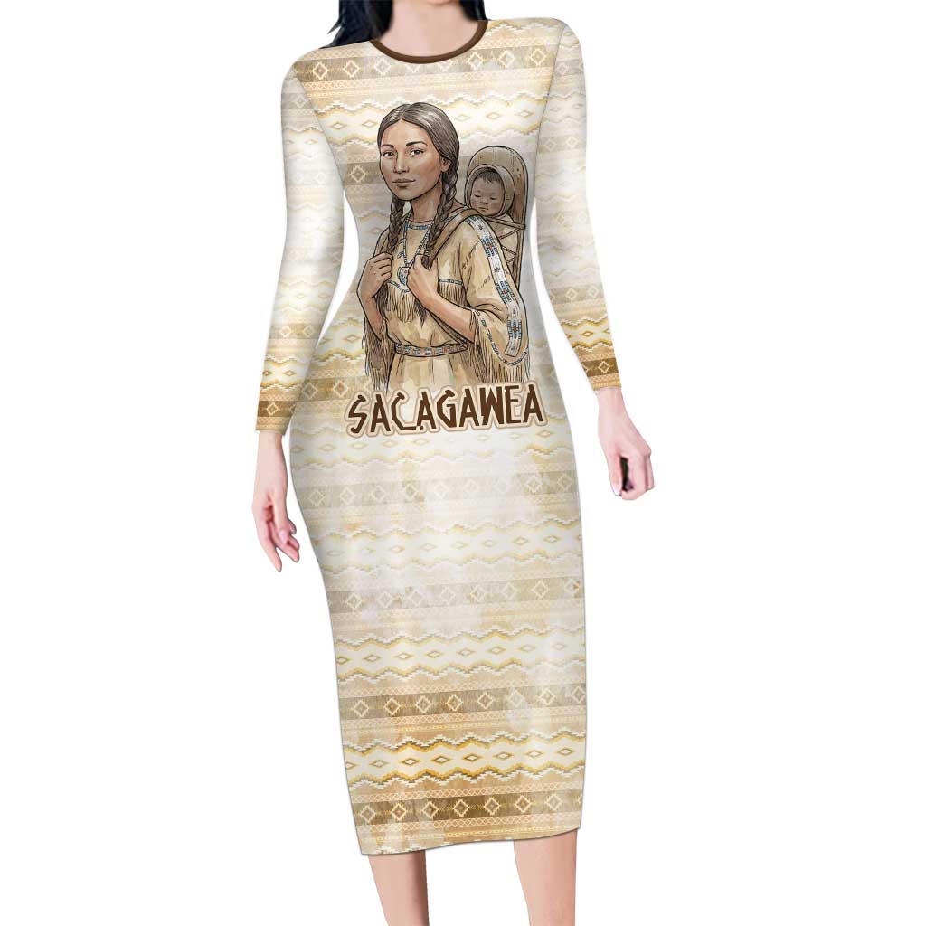 Sacagawea Native American Long Sleeve Bodycon Dress River Journey Scene Inspirational Quote Lead with Your Heart - Wonder Print Shop