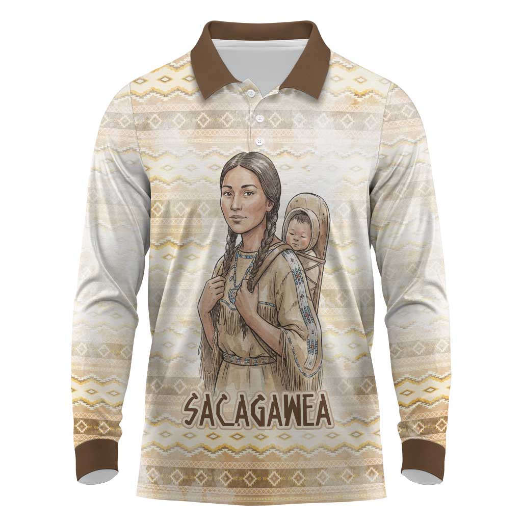 Sacagawea Native American Long Sleeve Polo Shirt River Journey Scene Inspirational Quote Lead with Your Heart - Wonder Print Shop