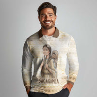 Sacagawea Native American Long Sleeve Polo Shirt River Journey Scene Inspirational Quote Lead with Your Heart - Wonder Print Shop