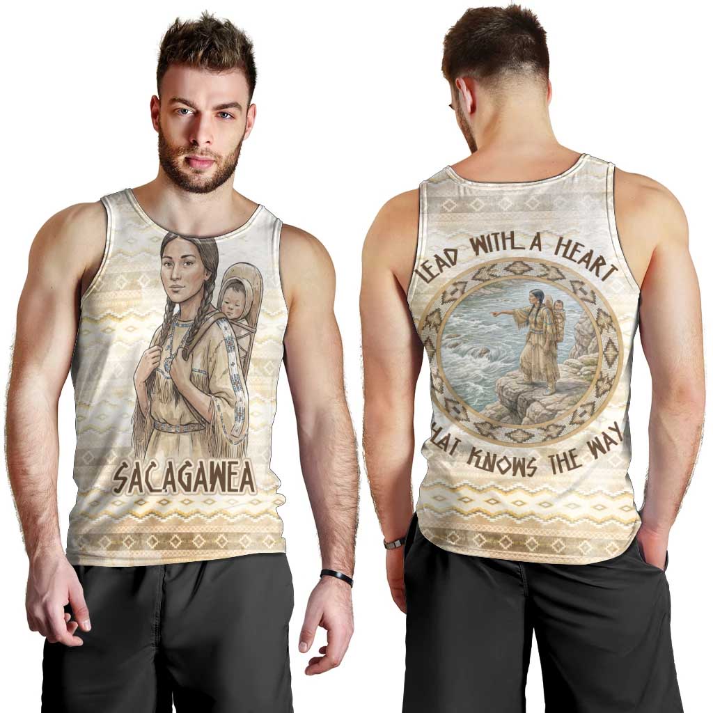 Sacagawea Native American Men Tank Top River Journey Scene Inspirational Quote Lead with Your Heart - Wonder Print Shop