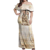 Sacagawea Native American Off Shoulder Maxi Dress River Journey Scene Inspirational Quote Lead with Your Heart - Wonder Print Shop